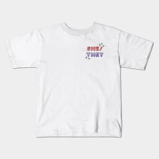 She/They Pronouns Design with Stars Kids T-Shirt